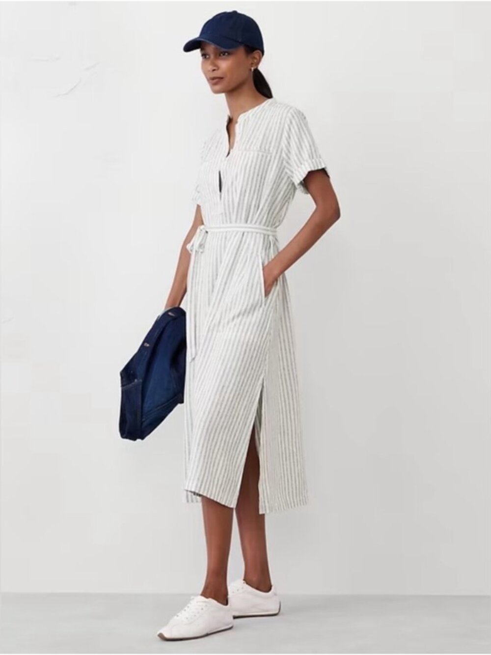 NWT Banana Republic Utility Striped Linen Blend Midi Shift Dress Women's X-Large